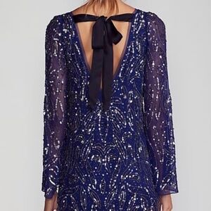 Free People Sequin Bow Mini Party Dress - Navy, Small